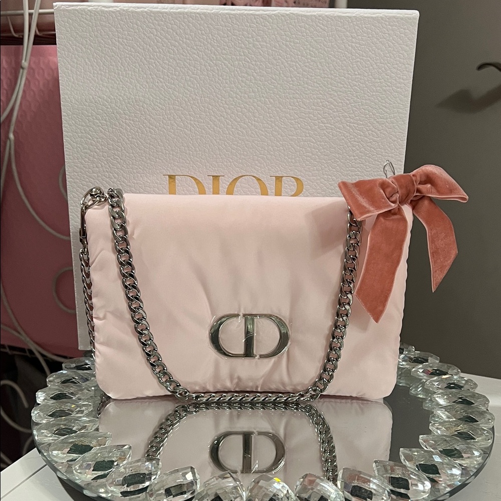 Dior Soft Pink Clutch with 47 inch Chain Attached and Bow - Picture 4 of 5